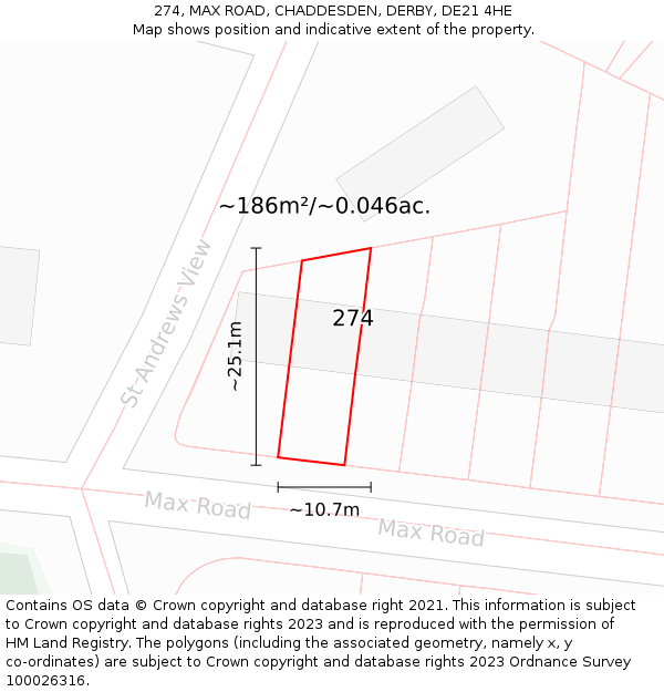 274, MAX ROAD, CHADDESDEN, DERBY, DE21 4HE: Plot and title map