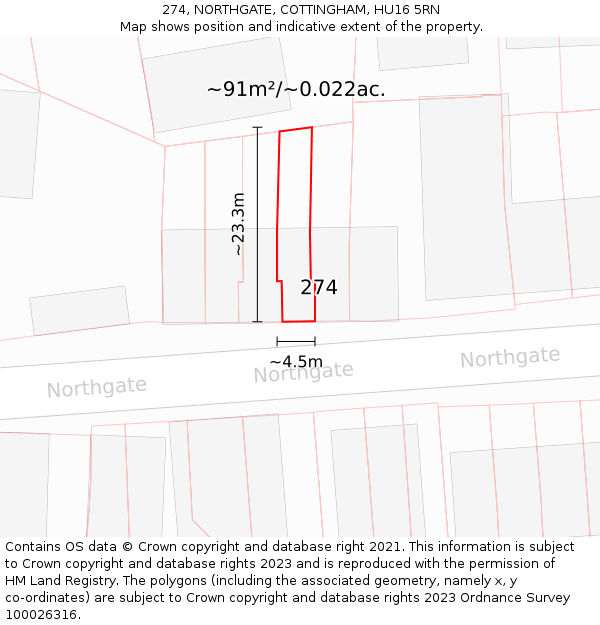 274, NORTHGATE, COTTINGHAM, HU16 5RN: Plot and title map