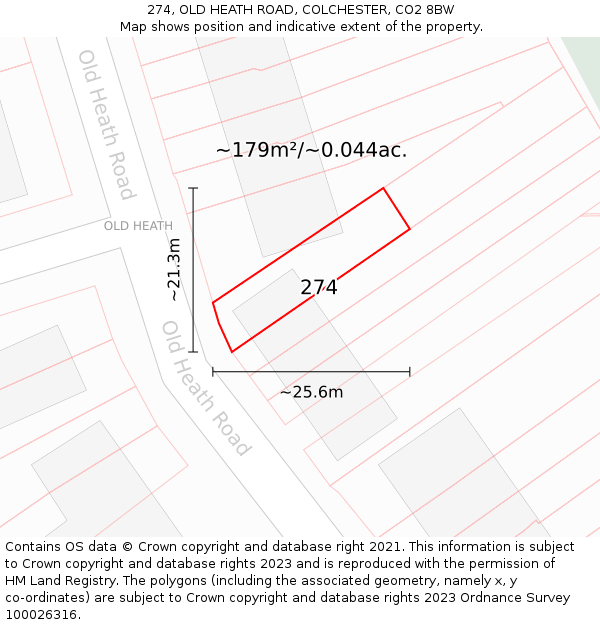 274, OLD HEATH ROAD, COLCHESTER, CO2 8BW: Plot and title map