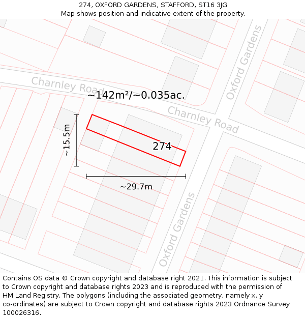 274, OXFORD GARDENS, STAFFORD, ST16 3JG: Plot and title map