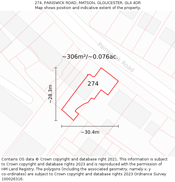 274, PAINSWICK ROAD, MATSON, GLOUCESTER, GL4 4DR: Plot and title map
