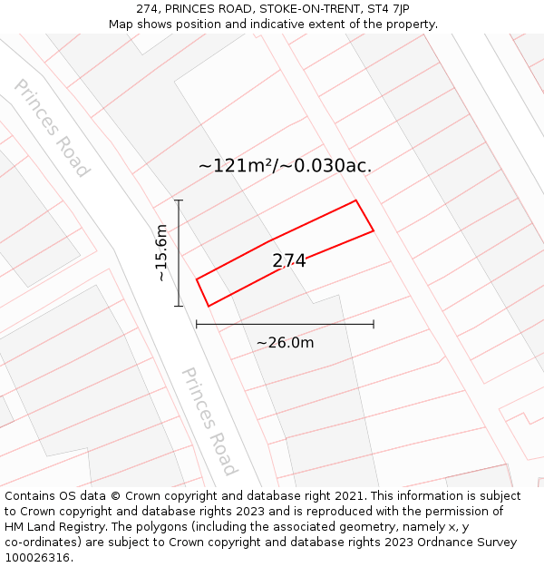 274, PRINCES ROAD, STOKE-ON-TRENT, ST4 7JP: Plot and title map