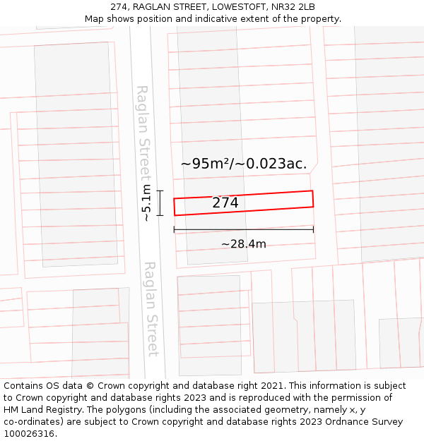 274, RAGLAN STREET, LOWESTOFT, NR32 2LB: Plot and title map
