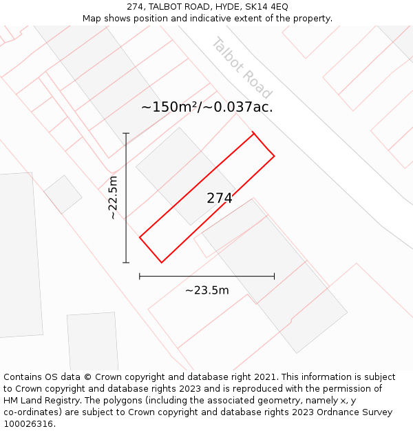 274, TALBOT ROAD, HYDE, SK14 4EQ: Plot and title map