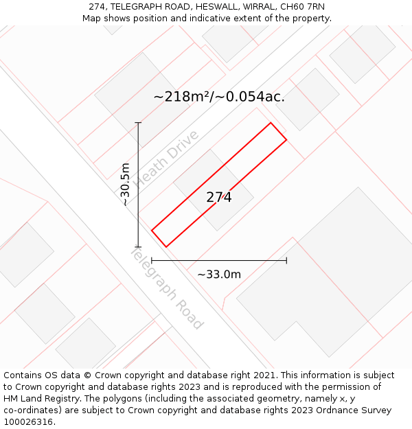 274, TELEGRAPH ROAD, HESWALL, WIRRAL, CH60 7RN: Plot and title map