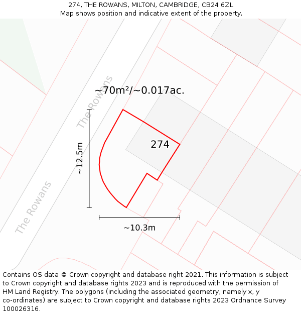 274, THE ROWANS, MILTON, CAMBRIDGE, CB24 6ZL: Plot and title map