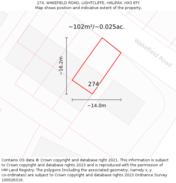 274, WAKEFIELD ROAD, LIGHTCLIFFE, HALIFAX, HX3 8TY: Plot and title map