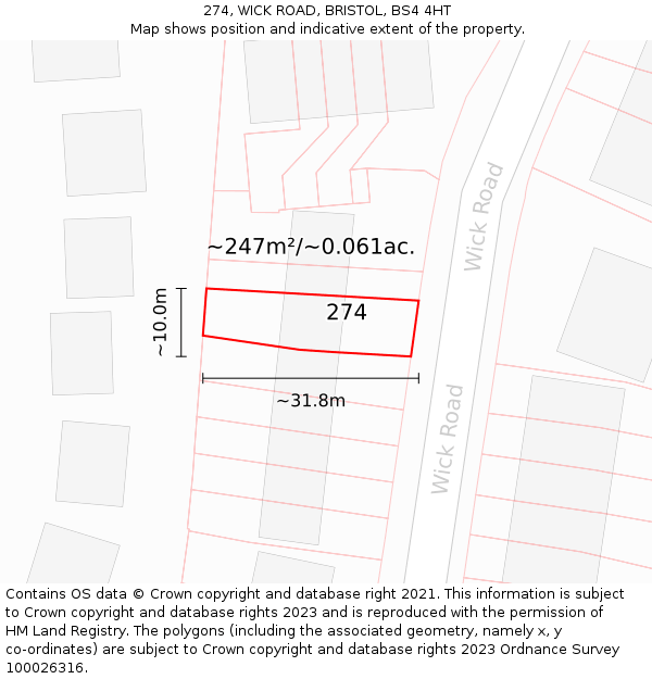 274, WICK ROAD, BRISTOL, BS4 4HT: Plot and title map