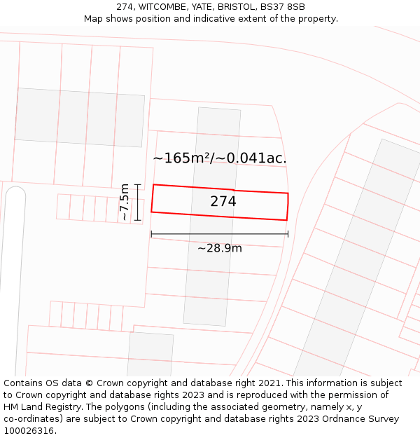 274, WITCOMBE, YATE, BRISTOL, BS37 8SB: Plot and title map