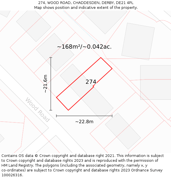 274, WOOD ROAD, CHADDESDEN, DERBY, DE21 4PL: Plot and title map
