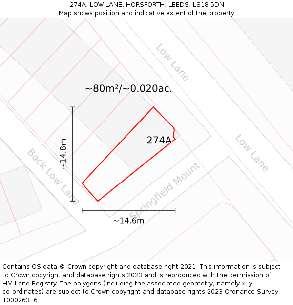 274A, LOW LANE, HORSFORTH, LEEDS, LS18 5DN: Plot and title map