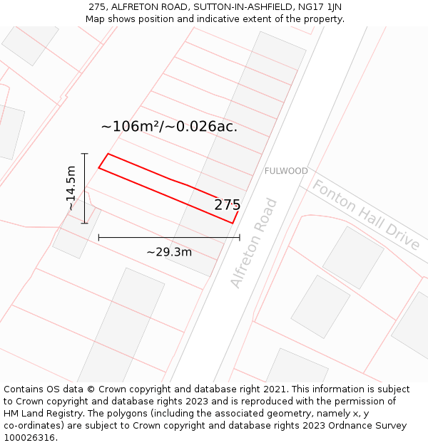 275, ALFRETON ROAD, SUTTON-IN-ASHFIELD, NG17 1JN: Plot and title map