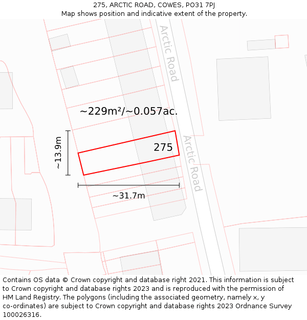 275, ARCTIC ROAD, COWES, PO31 7PJ: Plot and title map