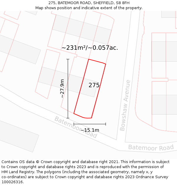 275, BATEMOOR ROAD, SHEFFIELD, S8 8FH: Plot and title map
