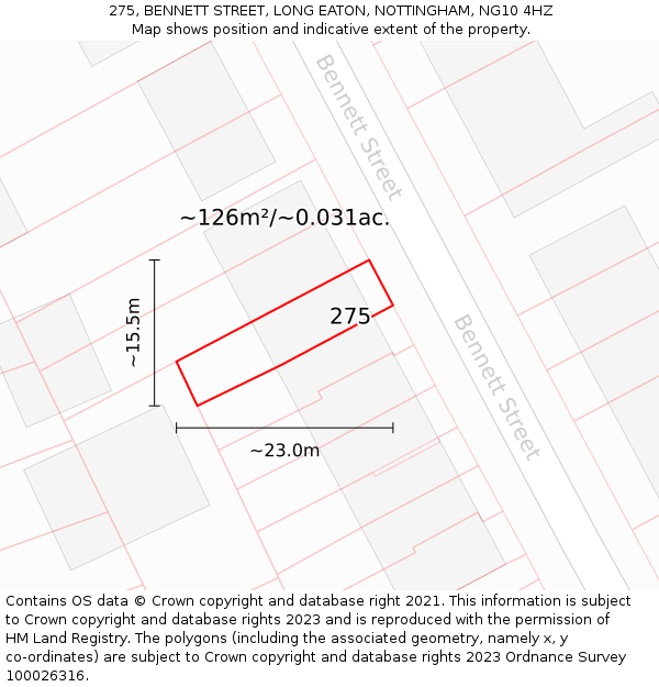 275, BENNETT STREET, LONG EATON, NOTTINGHAM, NG10 4HZ: Plot and title map