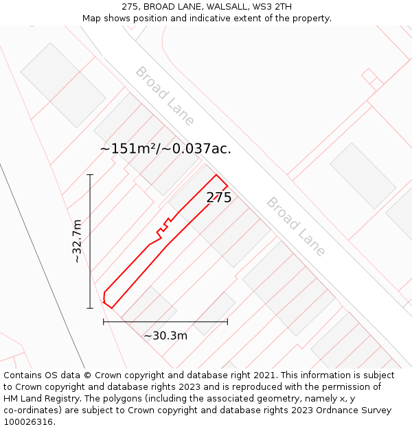 275, BROAD LANE, WALSALL, WS3 2TH: Plot and title map