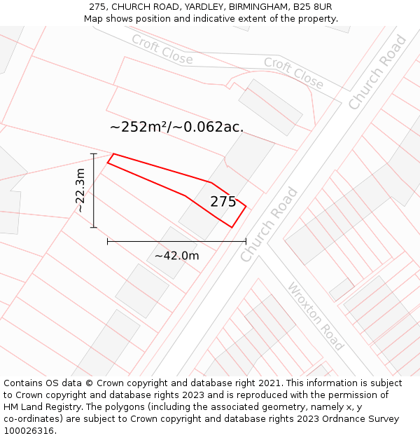 275, CHURCH ROAD, YARDLEY, BIRMINGHAM, B25 8UR: Plot and title map