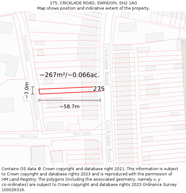 275, CRICKLADE ROAD, SWINDON, SN2 1AG: Plot and title map