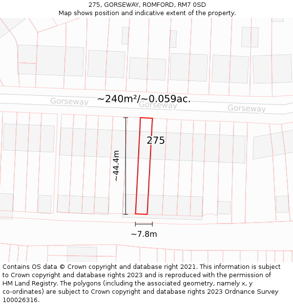 275, GORSEWAY, ROMFORD, RM7 0SD: Plot and title map