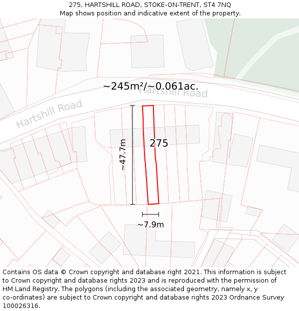 275, HARTSHILL ROAD, STOKE-ON-TRENT, ST4 7NQ: Plot and title map