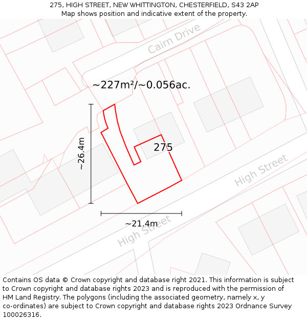 275, HIGH STREET, NEW WHITTINGTON, CHESTERFIELD, S43 2AP: Plot and title map