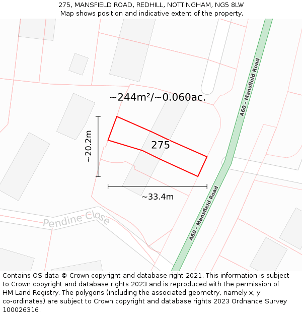275, MANSFIELD ROAD, REDHILL, NOTTINGHAM, NG5 8LW: Plot and title map