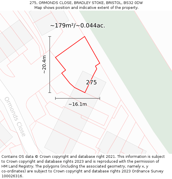 275, ORMONDS CLOSE, BRADLEY STOKE, BRISTOL, BS32 0DW: Plot and title map