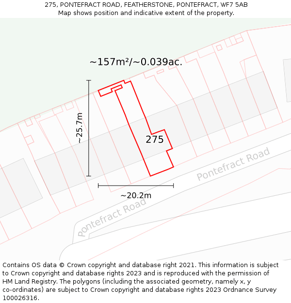 275, PONTEFRACT ROAD, FEATHERSTONE, PONTEFRACT, WF7 5AB: Plot and title map