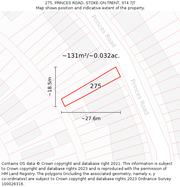 275, PRINCES ROAD, STOKE-ON-TRENT, ST4 7JT: Plot and title map