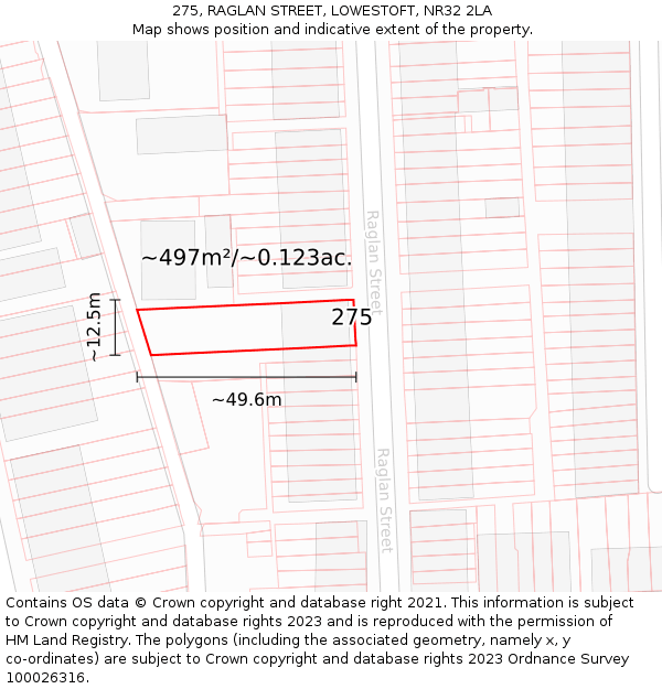 275, RAGLAN STREET, LOWESTOFT, NR32 2LA: Plot and title map