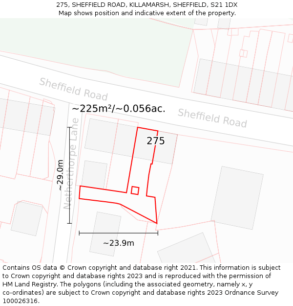 275, SHEFFIELD ROAD, KILLAMARSH, SHEFFIELD, S21 1DX: Plot and title map