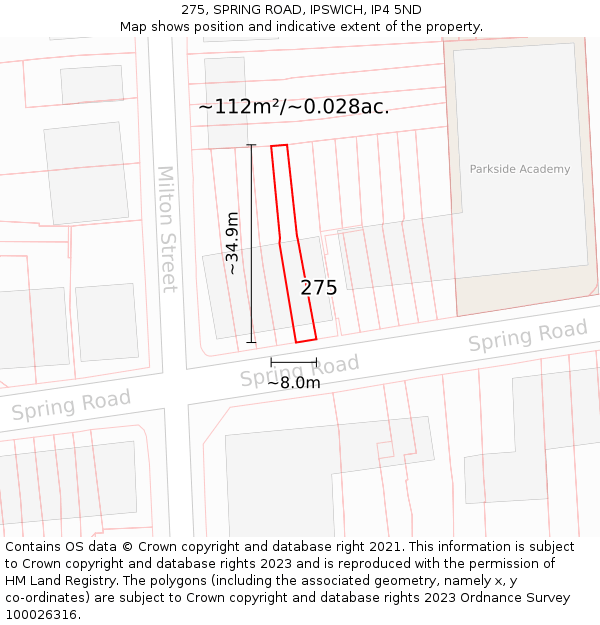 275, SPRING ROAD, IPSWICH, IP4 5ND: Plot and title map