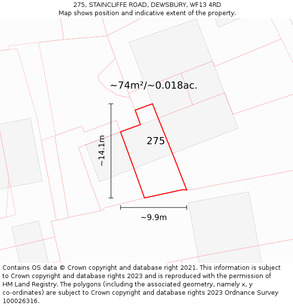 275, STAINCLIFFE ROAD, DEWSBURY, WF13 4RD: Plot and title map