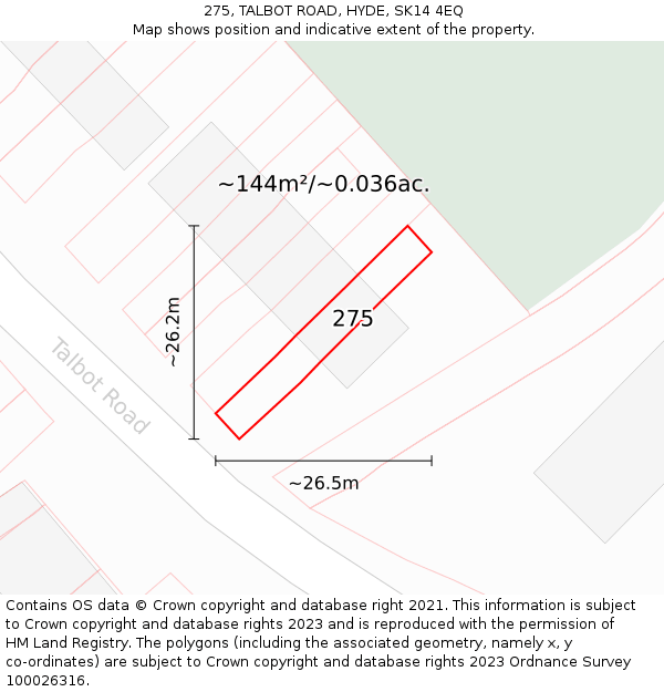 275, TALBOT ROAD, HYDE, SK14 4EQ: Plot and title map