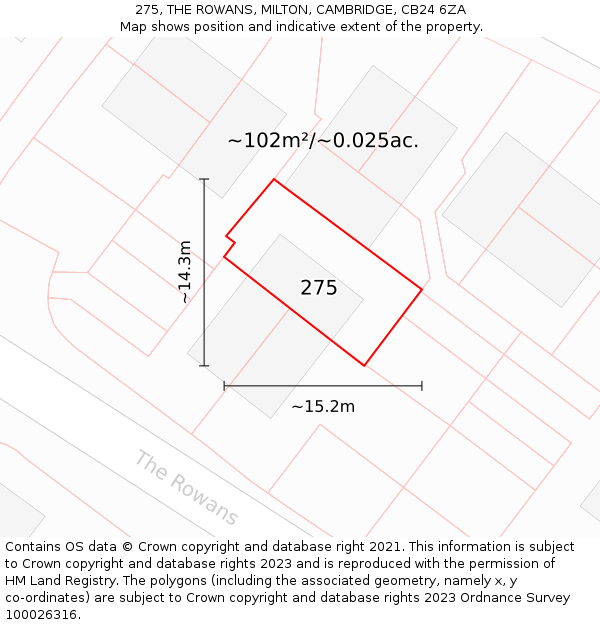 275, THE ROWANS, MILTON, CAMBRIDGE, CB24 6ZA: Plot and title map