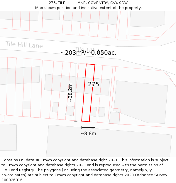 275, TILE HILL LANE, COVENTRY, CV4 9DW: Plot and title map