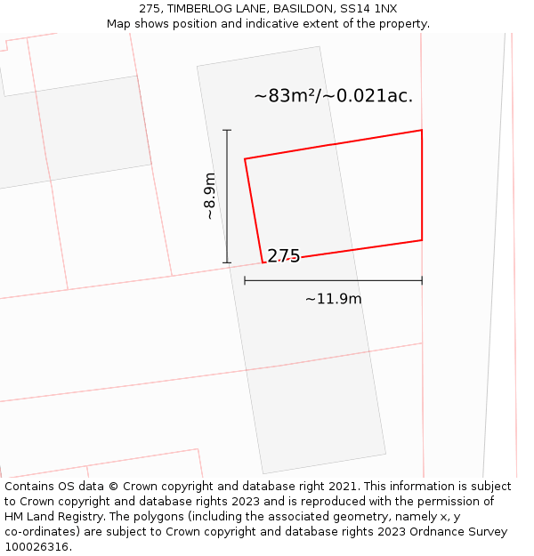 275, TIMBERLOG LANE, BASILDON, SS14 1NX: Plot and title map