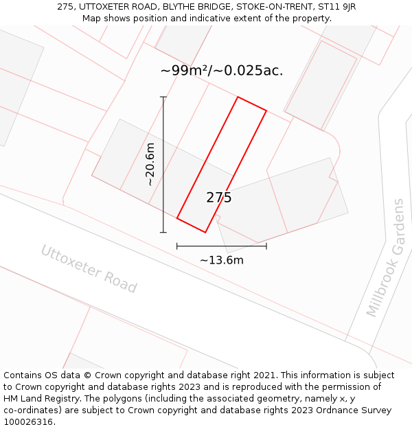 275, UTTOXETER ROAD, BLYTHE BRIDGE, STOKE-ON-TRENT, ST11 9JR: Plot and title map
