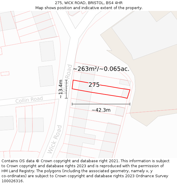 275, WICK ROAD, BRISTOL, BS4 4HR: Plot and title map