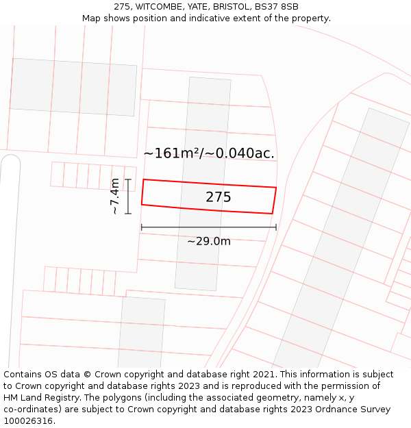 275, WITCOMBE, YATE, BRISTOL, BS37 8SB: Plot and title map