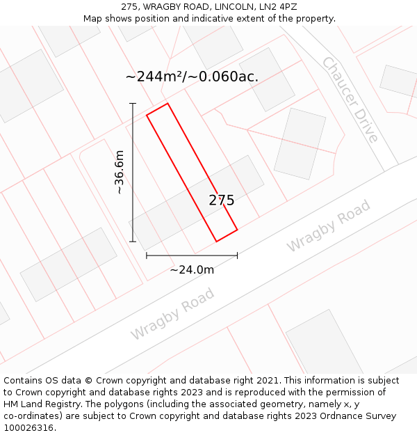 275, WRAGBY ROAD, LINCOLN, LN2 4PZ: Plot and title map