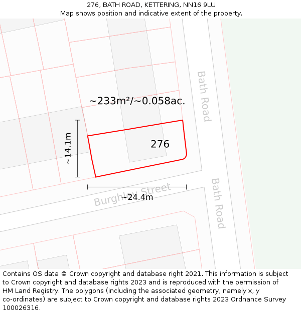 276, BATH ROAD, KETTERING, NN16 9LU: Plot and title map