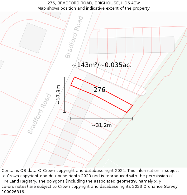 276, BRADFORD ROAD, BRIGHOUSE, HD6 4BW: Plot and title map