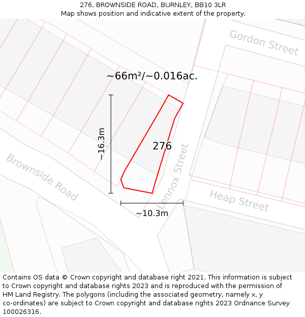 276, BROWNSIDE ROAD, BURNLEY, BB10 3LR: Plot and title map