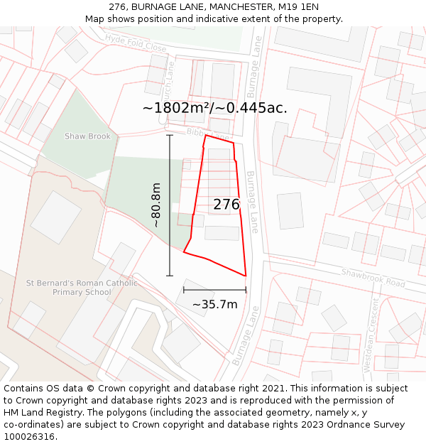 276, BURNAGE LANE, MANCHESTER, M19 1EN: Plot and title map