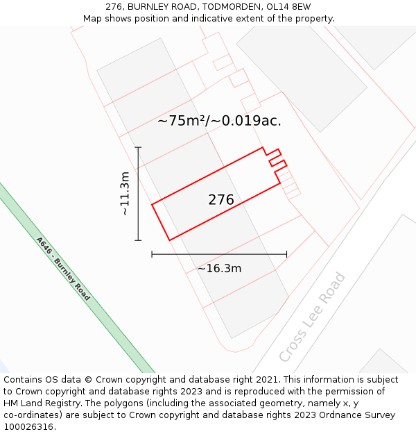 276, BURNLEY ROAD, TODMORDEN, OL14 8EW: Plot and title map