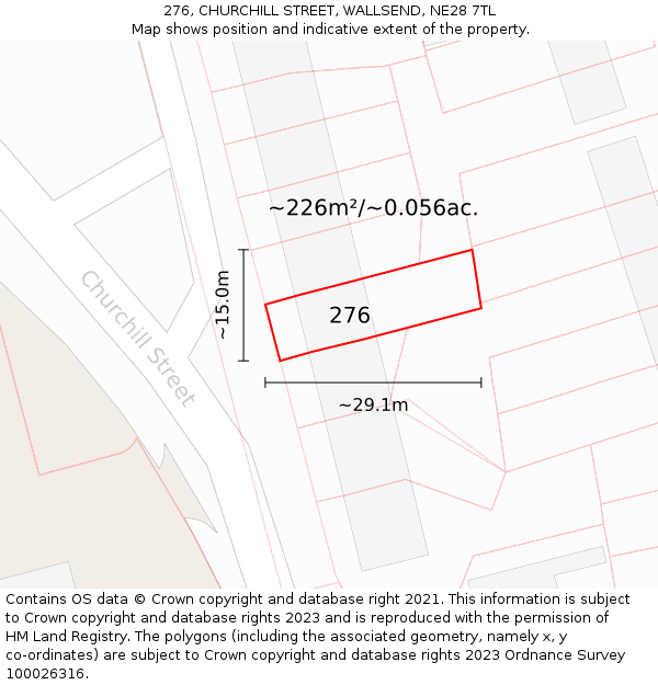 276, CHURCHILL STREET, WALLSEND, NE28 7TL: Plot and title map