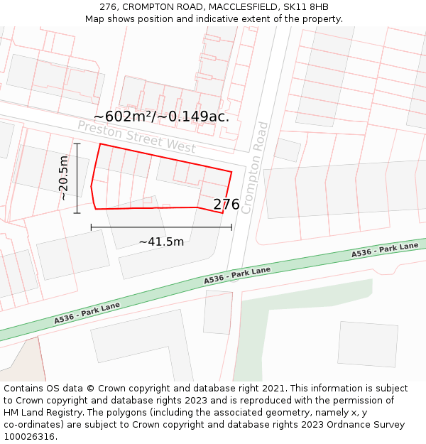 276, CROMPTON ROAD, MACCLESFIELD, SK11 8HB: Plot and title map