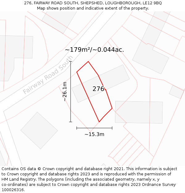 276, FAIRWAY ROAD SOUTH, SHEPSHED, LOUGHBOROUGH, LE12 9BQ: Plot and title map