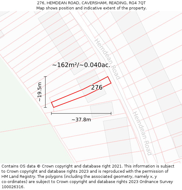 276, HEMDEAN ROAD, CAVERSHAM, READING, RG4 7QT: Plot and title map